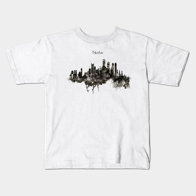 Boston Skyline Black and White Kids T-Shirt by Marian Voicu
